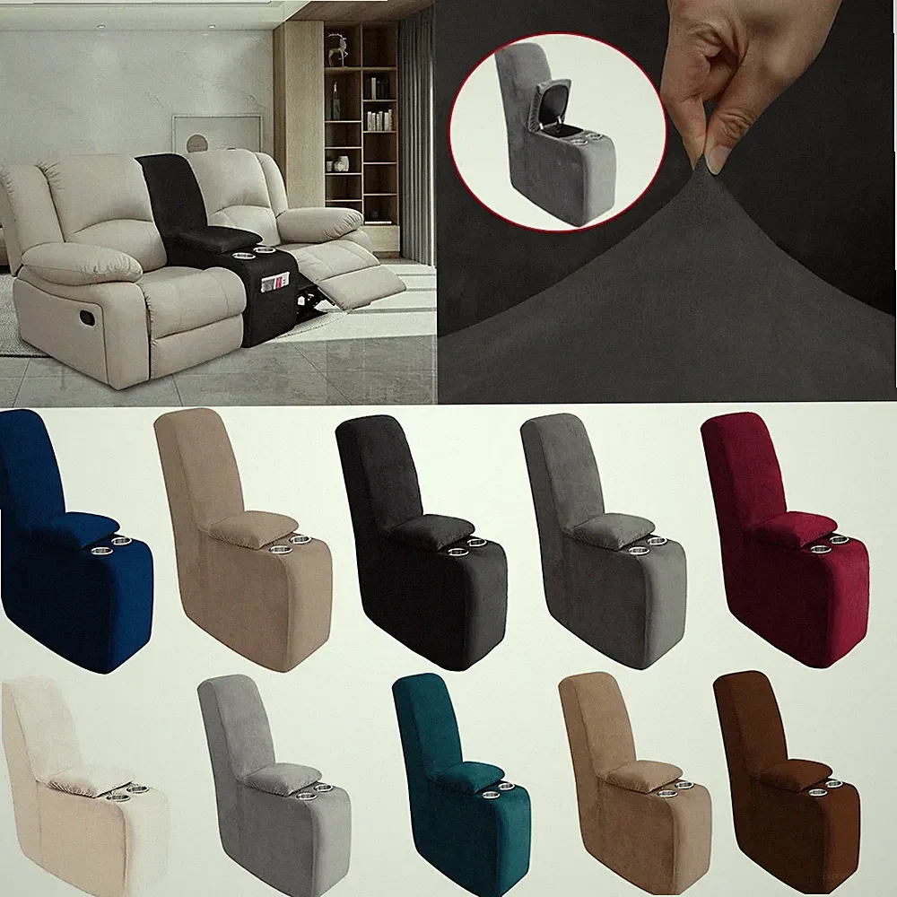 2-Piece Velvet Recliner Console Cover Stretch Additional Reclining Slipcover