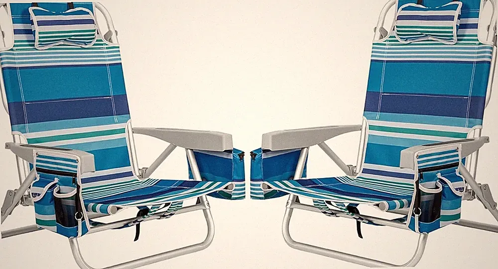 2Pk Aluminum Extra Wide 5-Position Lay Flat Folding Backpack Beach Chairs