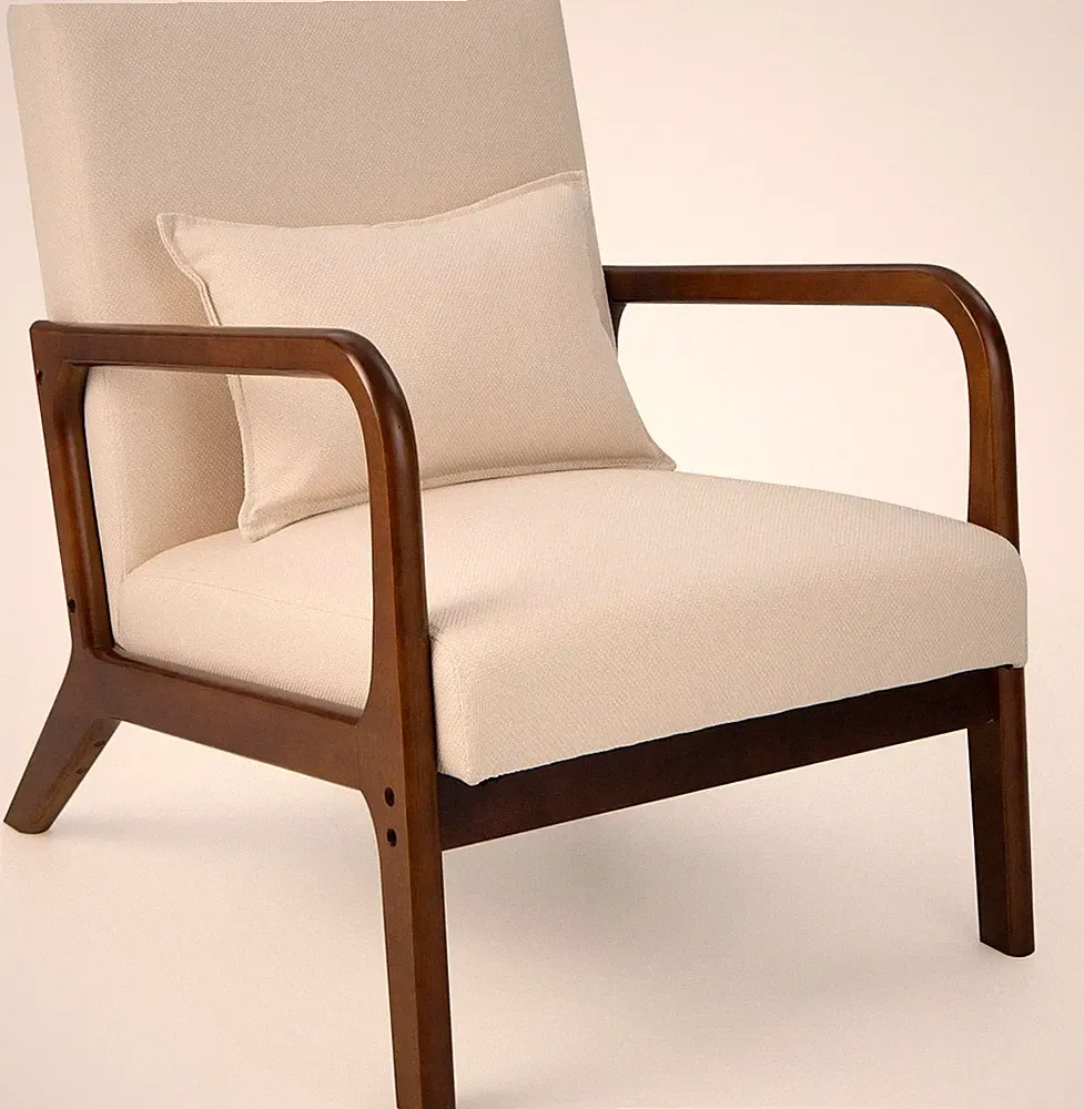 Beige Modern Accent Chair with Pillow - Comfy Lounge Armchair