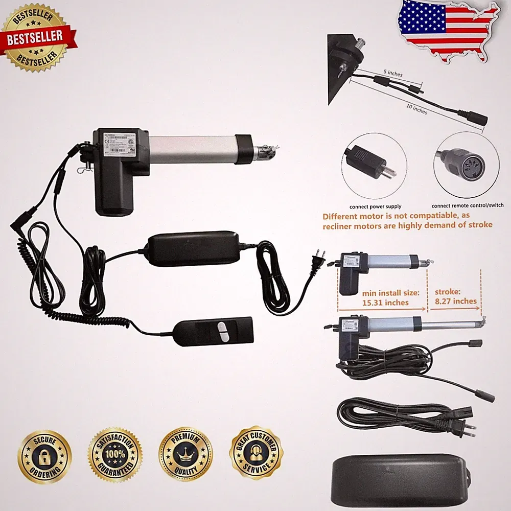 Deltadrive Recliner Motor Actuator Kit - Quiet 24V Lift Chair Replacement Tra...