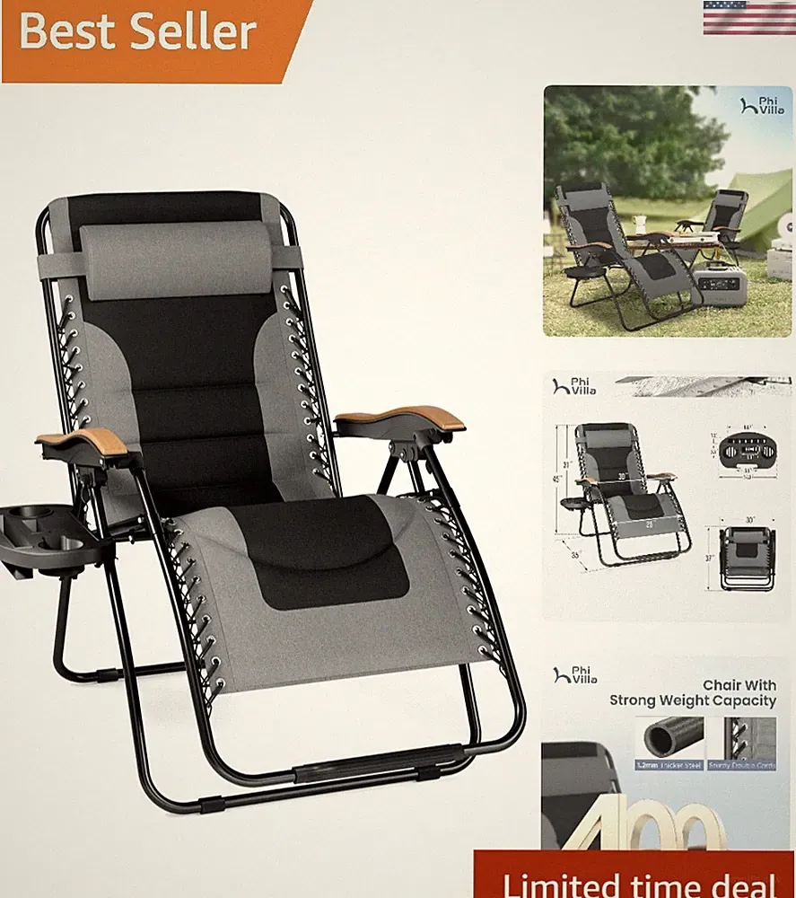 Foldable Grey Zero Gravity Recliner Chair - XXL, 30" Wide for Ultimate Comfort