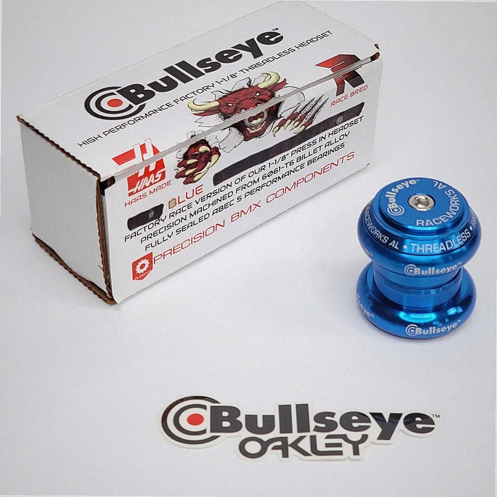 NEW - BULLSEYE BMX 1 1/8" RACEWORKS PRESS IN HEADSET - ANODIZED BLUE ANO COLOR