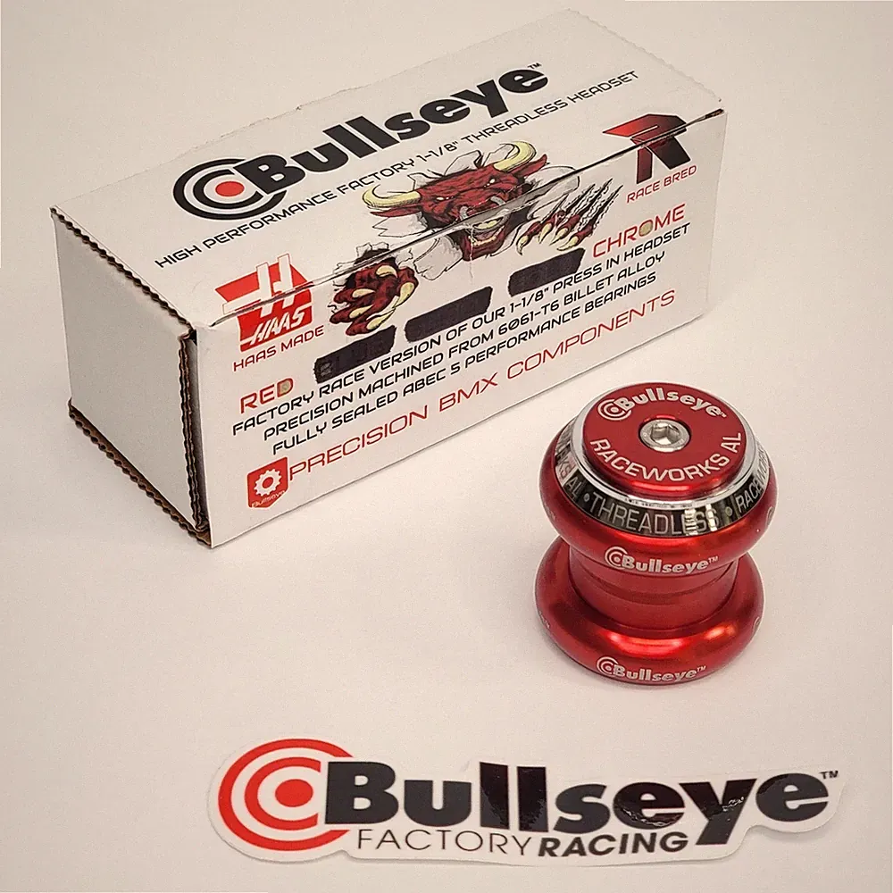 NEW - BULLSEYE BMX 1 1/8" RACEWORKS PRESS IN HEADSET - RED & CHROME COLORS