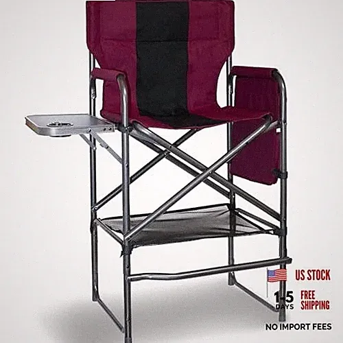New Listing 30" Tall Directors Chair with Side Table, 400LBS Bar Height Wine Red/Black