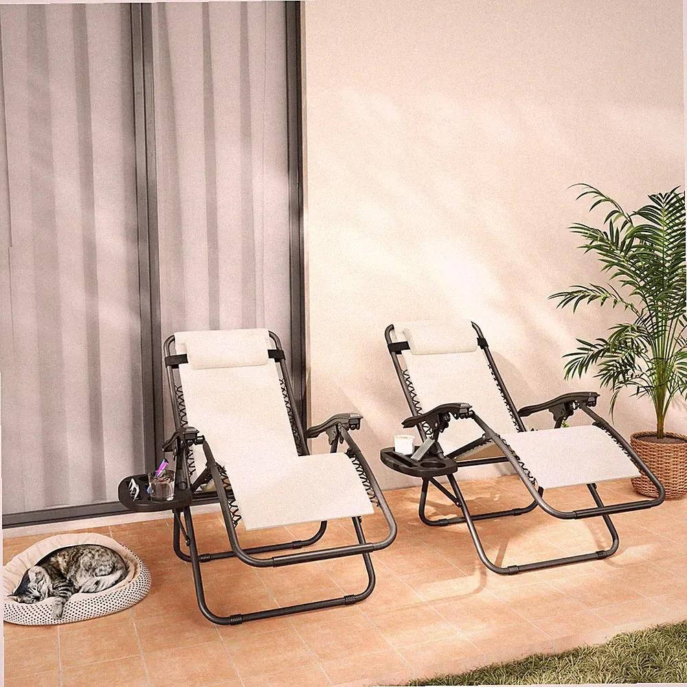 Outsunny Zero Gravity Lounge Chair Set Padded Outdoor Recliner Chair