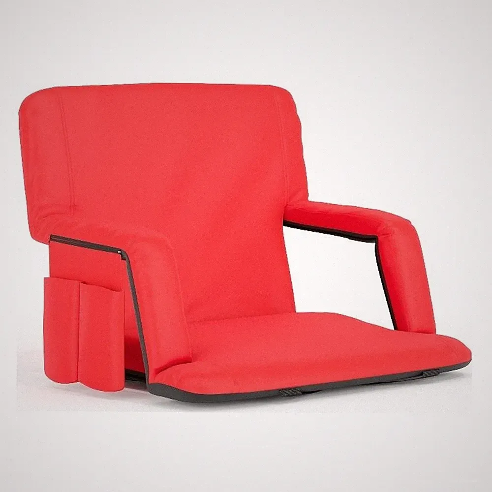Pemberly Row Extra Wide Reclining Backpack Stadium Chair with Armrests in Red