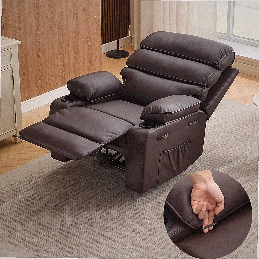 PU Leather Manual Recliner Chair w Massage&Heating, Extra Wide Design for Adults