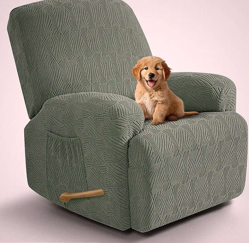 Recliner Chair Covers 4-Pieces Stretch Recliner Cover Jacquard Soft Reclining
